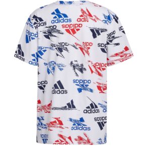 adidas Boys’ Glitchy Allover Print T-Shirt (Large, White/Multi)