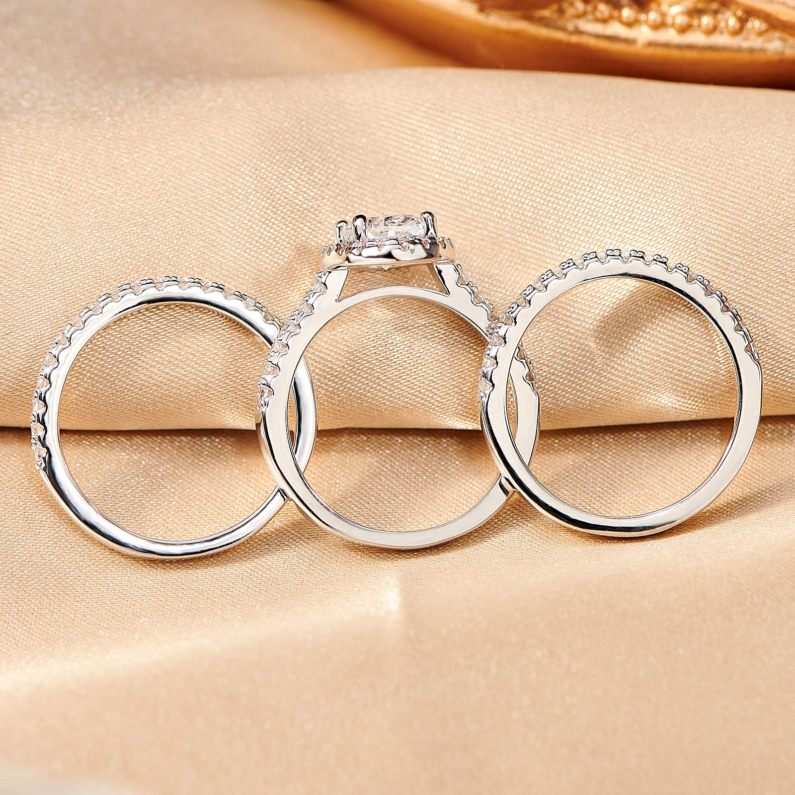 SweetJew Wedding Rings For Women Oval Halo AAAAA Cubic Circonia Silver Bridal Engagement Rings Size-9