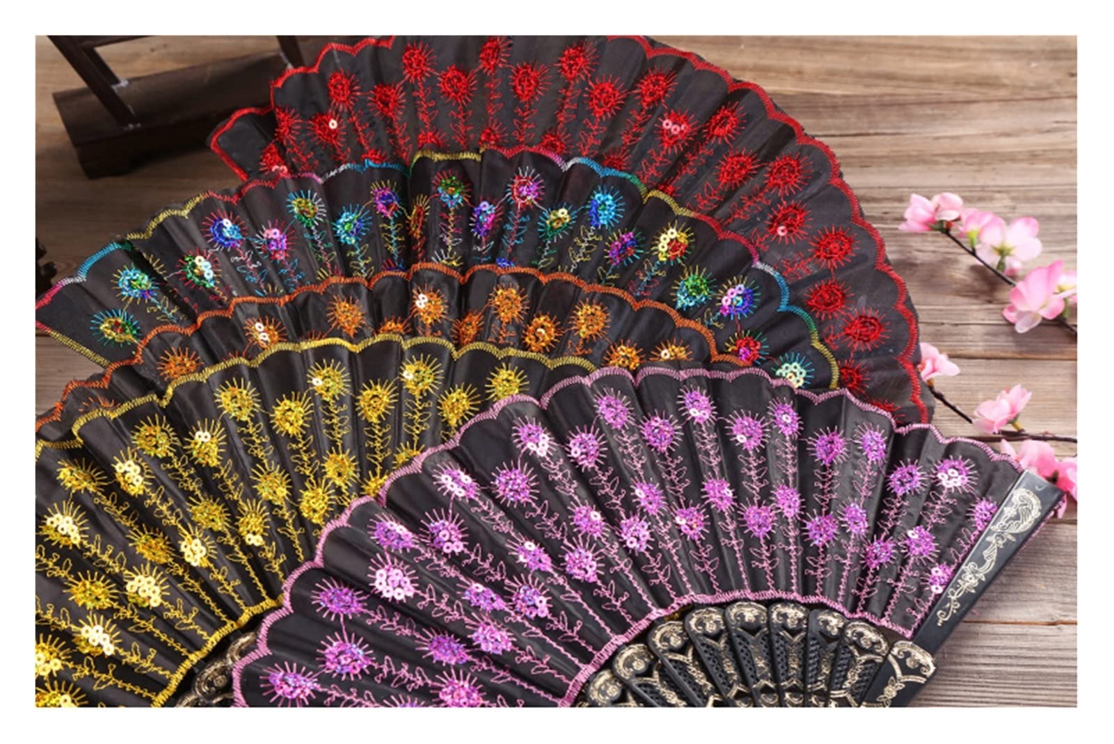 Folding Hand Fan Folding Fan Handheld Folded Fan Embroidered Sequins Folding Fan Chinese Style Classical Hand Fans Dance Manual Fan Foldable Fan Hand Held Fans (Color : A6, Size : 23 * 41CM)