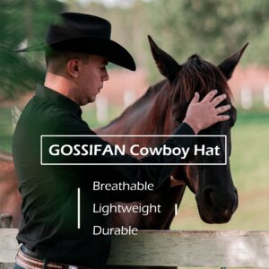 Gossifan Western Cowboy & Cowgirl Hat Felt Wide Brim Women Men Fedora Hats-A Belt Black