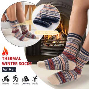 COOVAN Mens Wool Socks 5 Pairs Warm Thick Winter Wool Socks for Men Hiking Cozy Knit Thermal Crew Socks