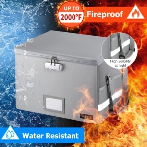 JALIELL Fireproof Document Box + Fireproof Money Bags, Professional Zipper and Night Reflective Strip, Non-Itchy Fire Proof/Waterproof Safe Box Bag