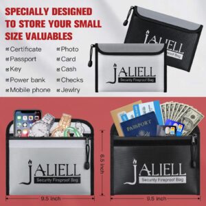 JALIELL Fireproof Document Box + Fireproof Money Bags, Professional Zipper and Night Reflective Strip, Non-Itchy Fire Proof/Waterproof Safe Box Bag