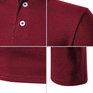 A WATERWANG Men's Long Sleeve Polo Shirts, Slim-fit Cotton Golf Polo Shirts Basic Designed Wine Red