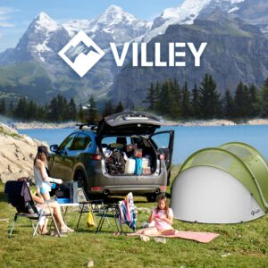 VILLEY 4-Person Easy Pop Up Tent, Waterproof Automatic Setup Instant Lightweight Camping Beach Tent with Carrying Bag for Camping, Hiking & Traveling - Green