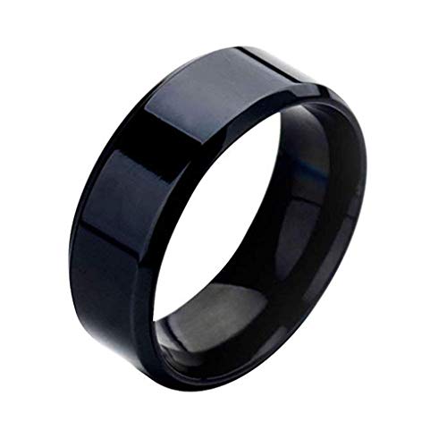 Unisex Stainless Steel Rings Lovers Simple Plain Band Engagement Ring Wedding Anniversary Ring Size 5-13 (Black, 10)