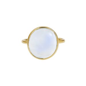 YoTreasure Rainbow Moonstone 925 Sterling Silver Gold Plated Solitaire Ring Jewelry