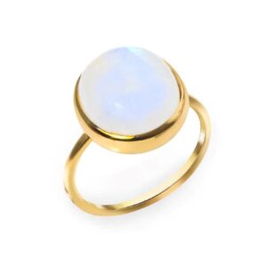 YoTreasure Rainbow Moonstone 925 Sterling Silver Gold Plated Solitaire Ring Jewelry