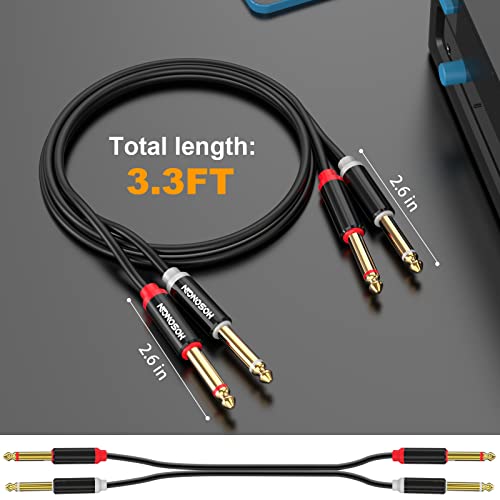 HOSONGIN Dual 1/4 inch TS to Dual 1/4 inch TS Stereo Interconnect Insert Cable, PVC Jacket Gold-Plated Plug Double Shielding Cable, 3.3 Feet