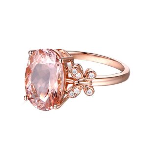 Women Oval Solitaire Ring Pink Simulated Gemstone Wedding Engagement Band CZ Butterfly Zircon Rings Fashion Jewelry (Rose Gold, 9)