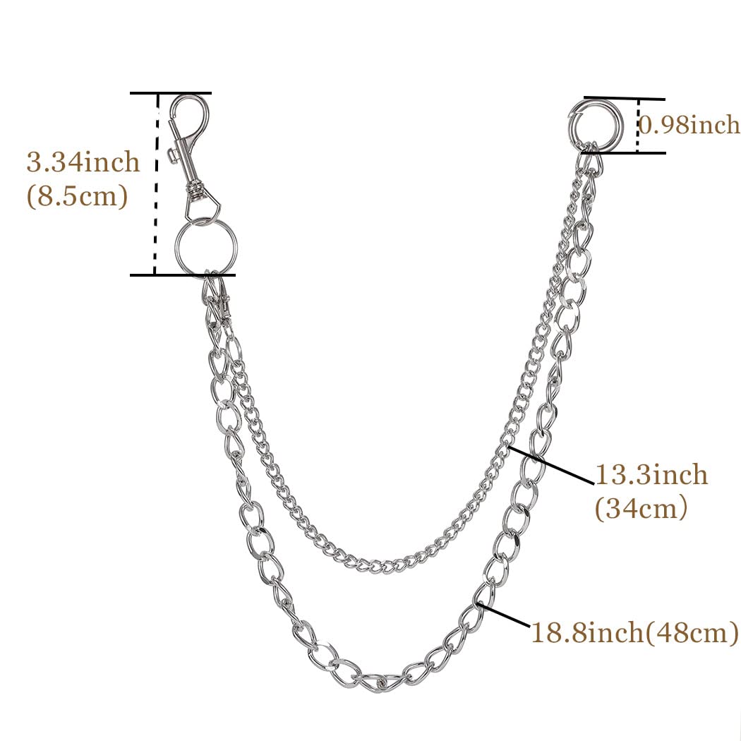 Tgirls Punk Goth Pant Chains Hip Hop Pocket Jean Chain Acrylic Wallet Chains Layered Keychains Belt Trouser Chain for Women and Men (2 layer)