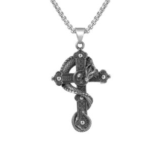 retro cross necklace dragon pendant protection with 23.6'' stainless steel chain