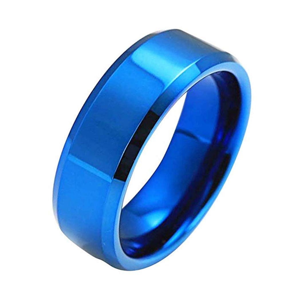 Unisex Stainless Steel Rings Lovers Simple Plain Band Engagement Ring Wedding Anniversary Ring Size 5-13 (Blue, 11)