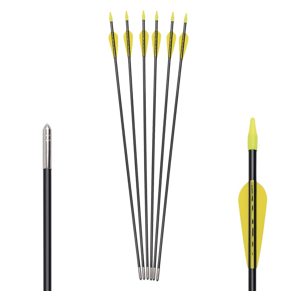 6875 Fiberglass Arrows Archery 26 Inch Target Shooting Safetyglass Recurve Bows Suitable for Youth Children Woman Beginner 6pcs/Pack (tigerspot Yellow Vanes)