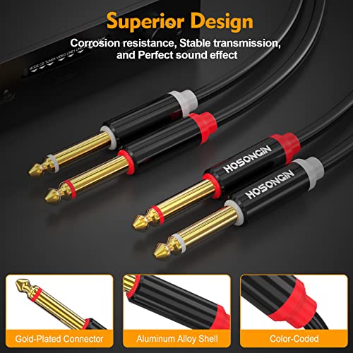 HOSONGIN Dual 1/4 inch TS to Dual 1/4 inch TS Stereo Interconnect Insert Cable, PVC Jacket Gold-Plated Plug Double Shielding Cable, 3.3 Feet