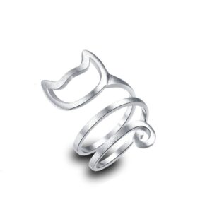 Cute Cat Ring Women Girl Wrap Finger Ring Adjustable Ring Jewelry (Silver, One Size)