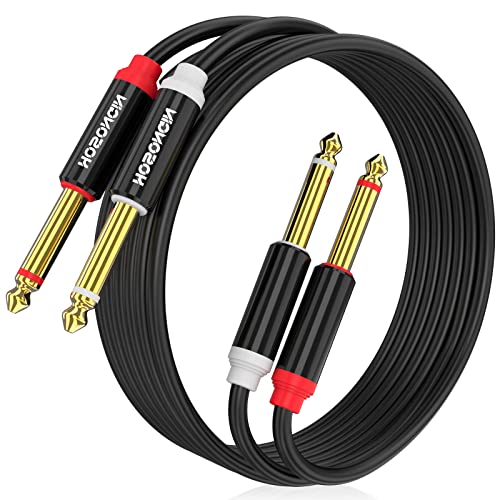 HOSONGIN Dual 1/4 inch TS to Dual 1/4 inch TS Stereo Interconnect Insert Cable, PVC Jacket Gold-Plated Plug Double Shielding Cable, 3.3 Feet