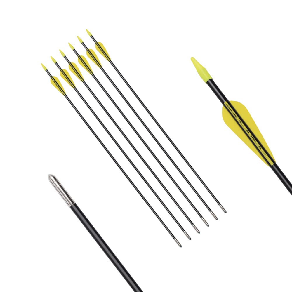 6875 Fiberglass Arrows Archery 26 Inch Target Shooting Safetyglass Recurve Bows Suitable for Youth Children Woman Beginner 6pcs/Pack (tigerspot Yellow Vanes)