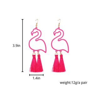 Pink Flamingo Exaggerated Long Dangle Drop Earrings Retro Creative Hollow Fashion Cute Animal Bird Boho Jewelry for Women -Pink