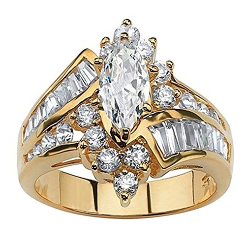 Women Simulated Diamond Wedding Ring Bling CZ Engagement Rings Anniversary Elegant Jewelry (Gold, 6)