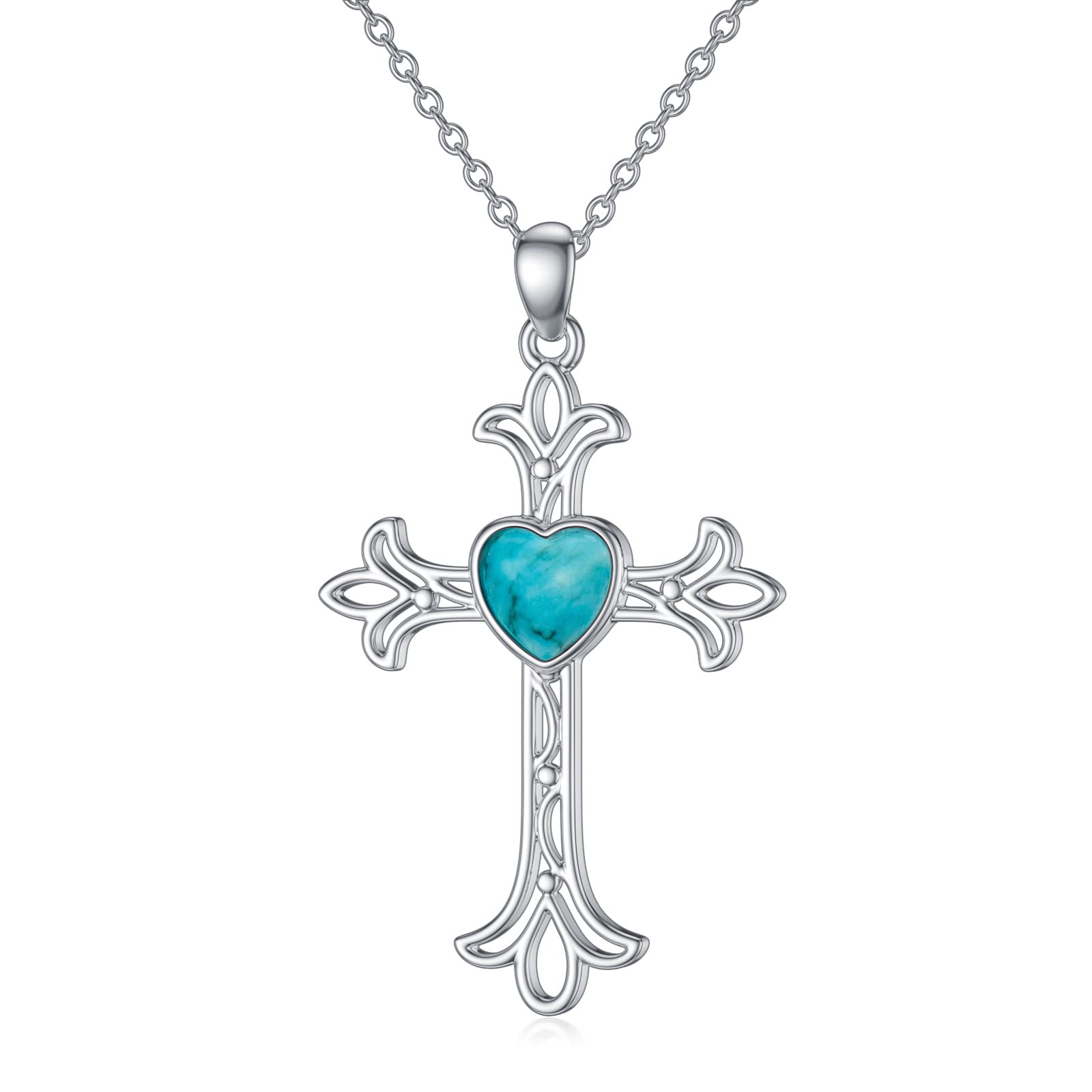 BETHZA Turquoise Cross Necklace for Women 925 Sterling Silver Real Turquoise Filigree Cross Pendant Religious Jewelry Gifts for Wife Girlfriend