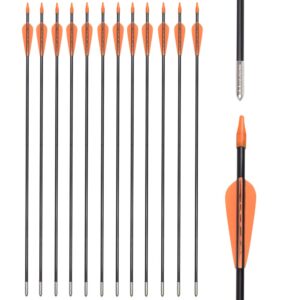 6875 Fiberglass Arrows Archery 24 Inch Target Shooting Safetyglass Recurve Bows Suitable for Youth Children Woman Beginner 12pcs/Pack (tigerspot Orange Vanes)