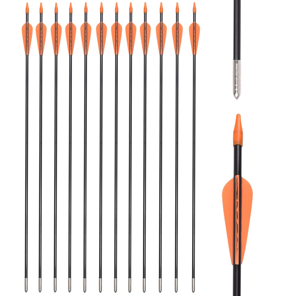 6875 Fiberglass Arrows Archery 24 Inch Target Shooting Safetyglass Recurve Bows Suitable for Youth Children Woman Beginner 12pcs/Pack (tigerspot Orange Vanes)