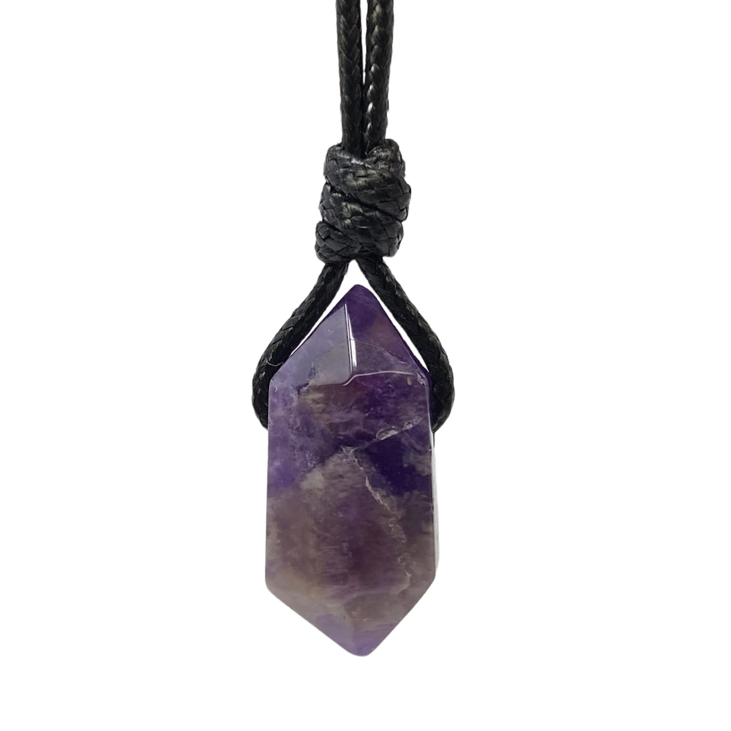 Luck Strings Natural Amethyst Point Necklace Quartz Crystal Pendant for Men Women Unisex Adult - Spiritual Meditation Stone Cord Choker Gift