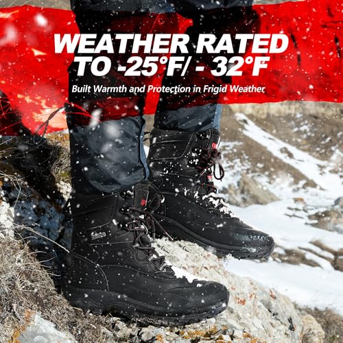 R CORD Mens Winter Boots Waterproof Insulated Snow Boots for Men Winter Boots for Men Insulated Winter Hiking Boots High Traction Black Size 8.5