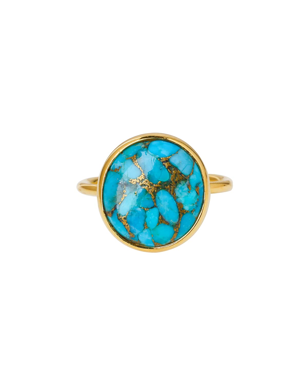 YoTreasure 13x14 MM Blue Copper Turquoise Ring 14k Gold Plated Over 925 Silver Jewelry