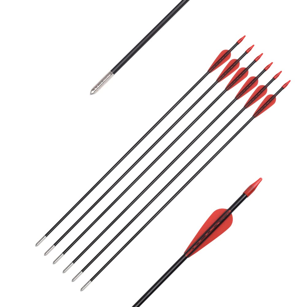 6875 Fiberglass Arrows Archery 24 Inch Target Shooting Safetyglass Recurve Bows Suitable for Youth Children Woman Beginner 6pcs/Pack (tigerspot red Vanes)