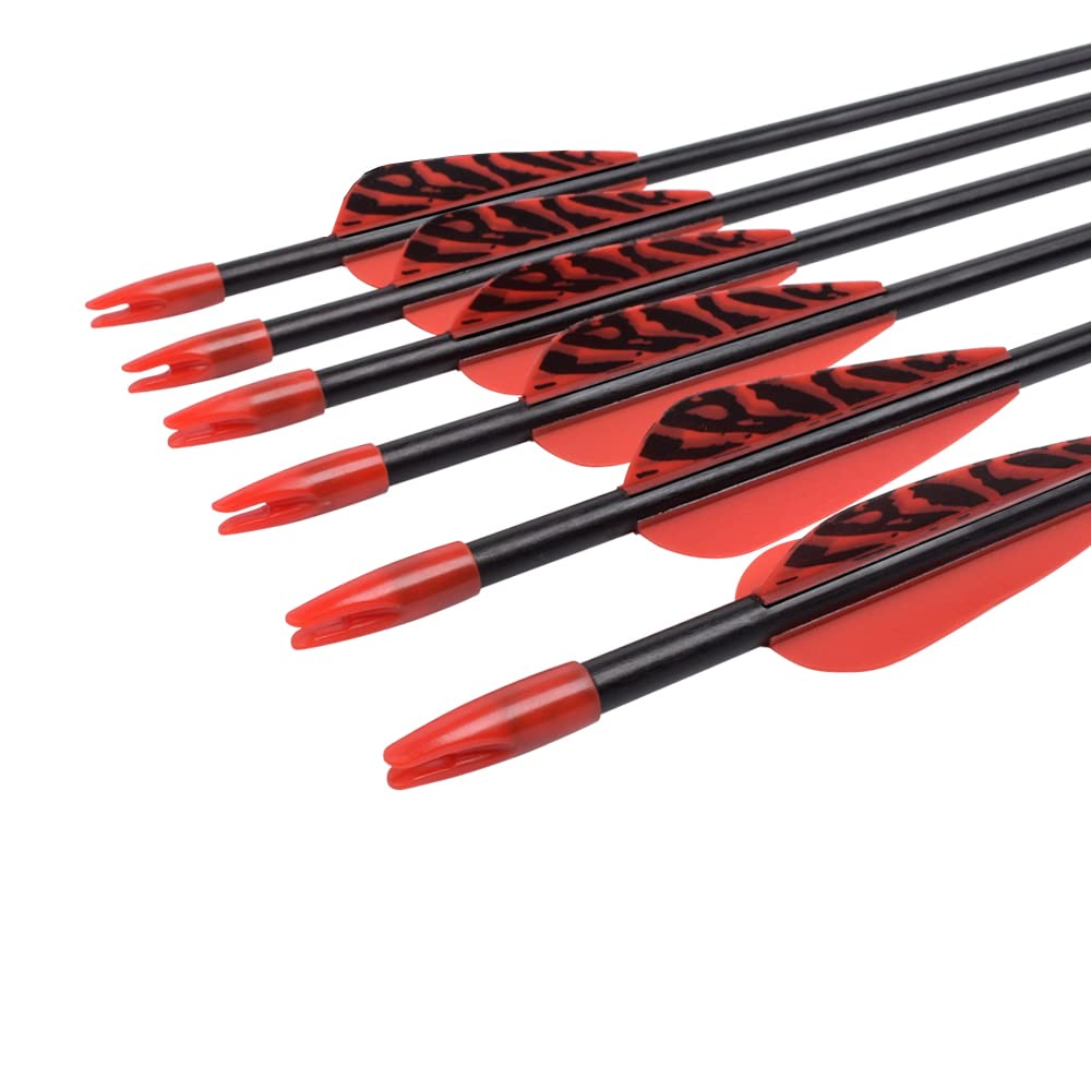 6875 Fiberglass Arrows Archery 24 Inch Target Shooting Safetyglass Recurve Bows Suitable for Youth Children Woman Beginner 6pcs/Pack (tigerspot red Vanes)