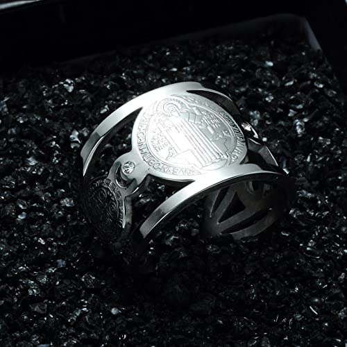 Open Rings For Women Sterling Silver, Religious Ring Of Saint Benedict The Exorcist