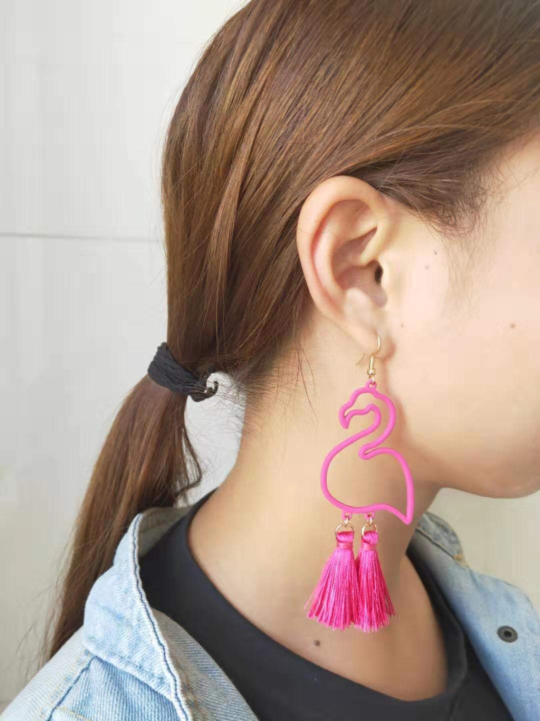 Pink Flamingo Exaggerated Long Dangle Drop Earrings Retro Creative Hollow Fashion Cute Animal Bird Boho Jewelry for Women -Pink