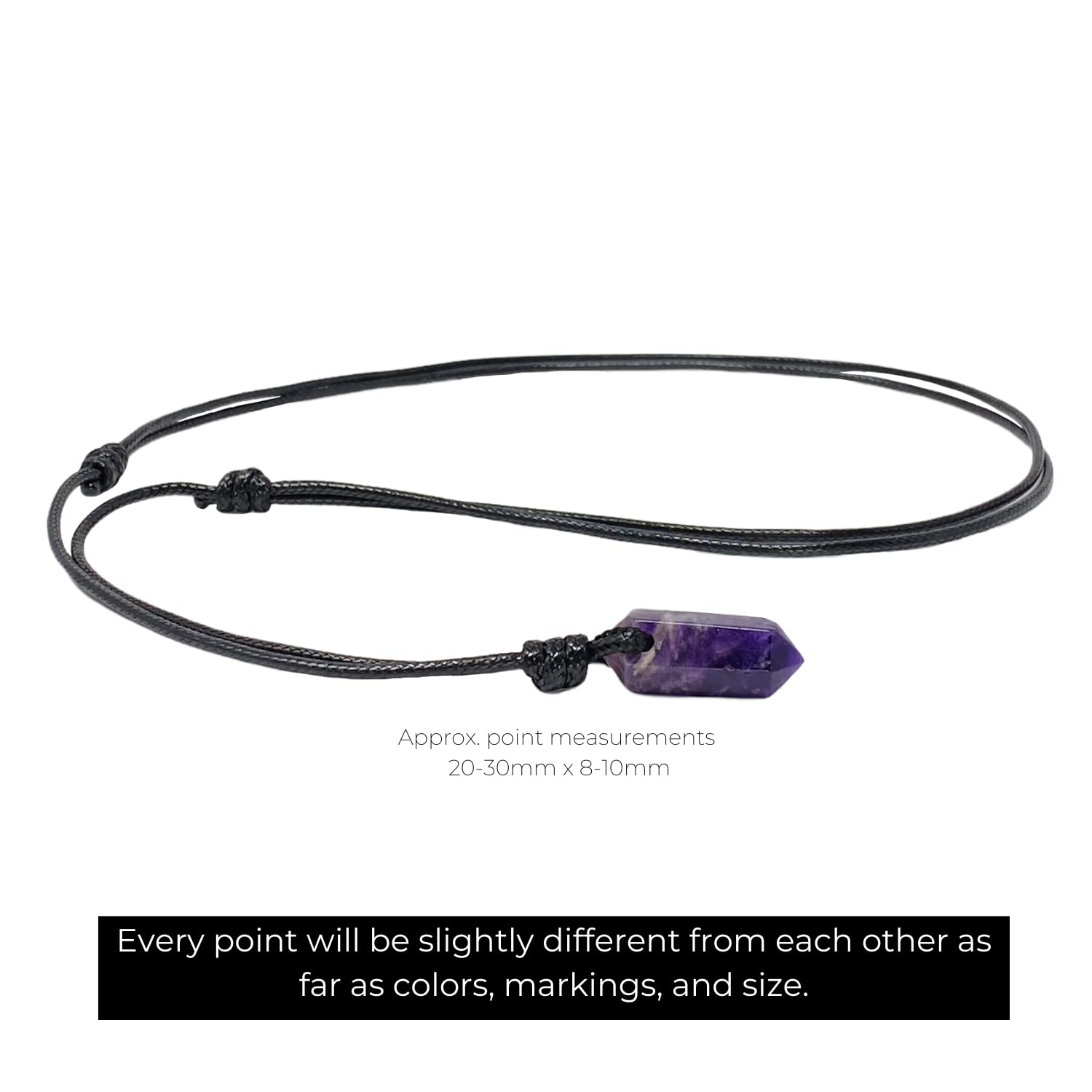 Luck Strings Natural Amethyst Point Necklace Quartz Crystal Pendant for Men Women Unisex Adult - Spiritual Meditation Stone Cord Choker Gift