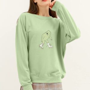 KEEVICI Cute Frog Sweatshirt for Teen Girls Kawaii Hoodie Oversized Aesthetic Animal Print Sweaters Baggy Crewneck Pullover (Light Green,M,Medium)