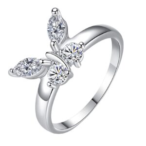 women's butterfly zirconia diamond ring engagement wedding rings (silver, 9)