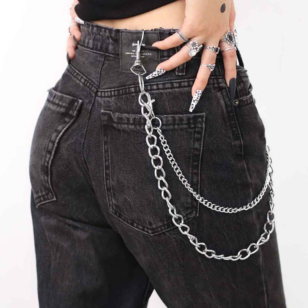 Tgirls Punk Goth Pant Chains Hip Hop Pocket Jean Chain Acrylic Wallet Chains Layered Keychains Belt Trouser Chain for Women and Men (2 layer)