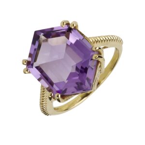 YoTreasure Natural Amethyst Gold Plated over 925 Sterling Silver Statement Double Prong Ring For Women