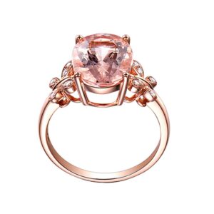 Women Oval Solitaire Ring Pink Simulated Gemstone Wedding Engagement Band CZ Butterfly Zircon Rings Fashion Jewelry (Rose Gold, 6)