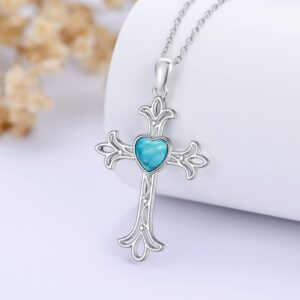 BETHZA Turquoise Cross Necklace for Women 925 Sterling Silver Real Turquoise Filigree Cross Pendant Religious Jewelry Gifts for Wife Girlfriend