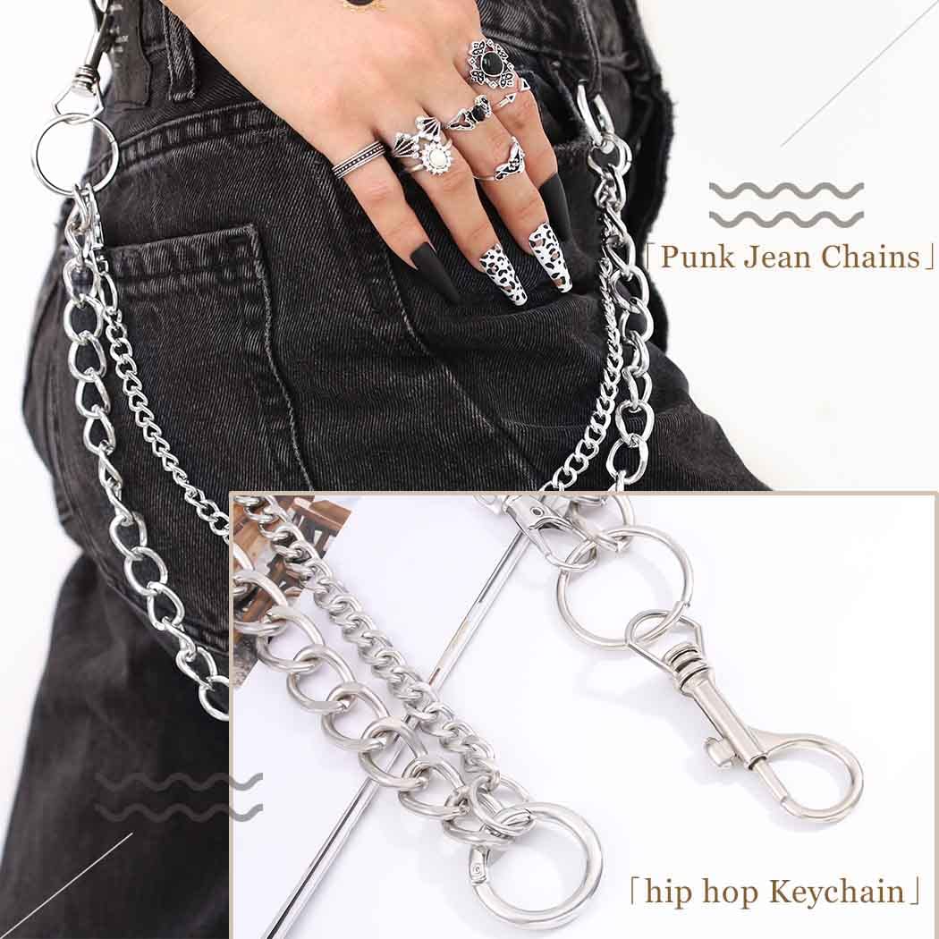 Tgirls Punk Goth Pant Chains Hip Hop Pocket Jean Chain Acrylic Wallet Chains Layered Keychains Belt Trouser Chain for Women and Men (2 layer)