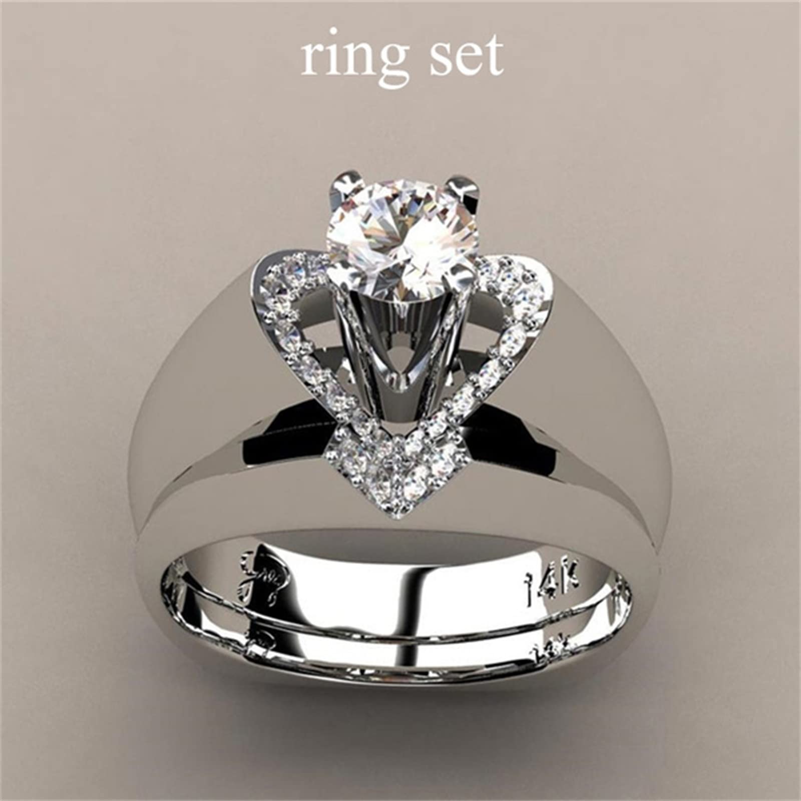 2-in-1 Simulated Diamond Ring for Women Zirconia Proposal Ring CZ Engagement Wedding Band (as Show, XXL)