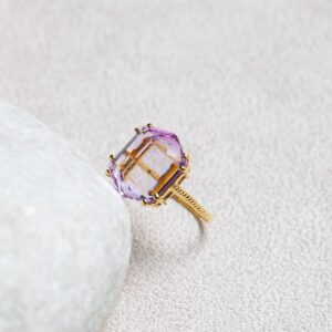 YoTreasure Natural Amethyst Gold Plated over 925 Sterling Silver Statement Double Prong Ring For Women