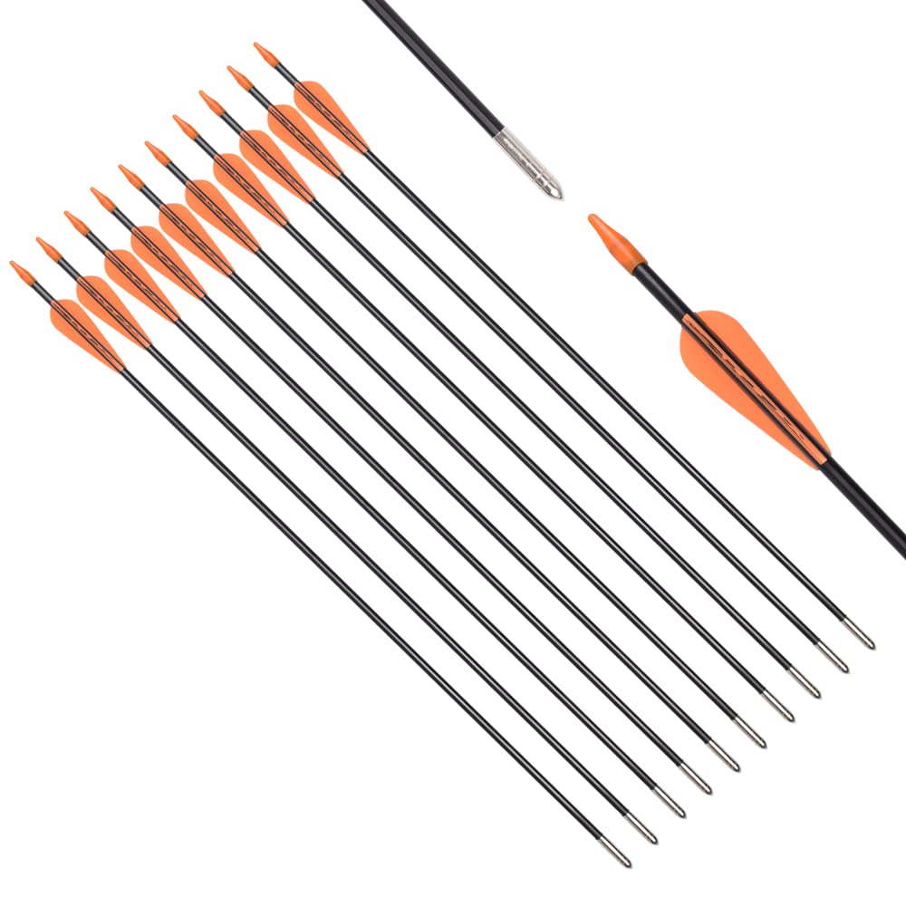 6875 Fiberglass Arrows Archery 24 Inch Target Shooting Safetyglass Recurve Bows Suitable for Youth Children Woman Beginner 12pcs/Pack (tigerspot Orange Vanes)