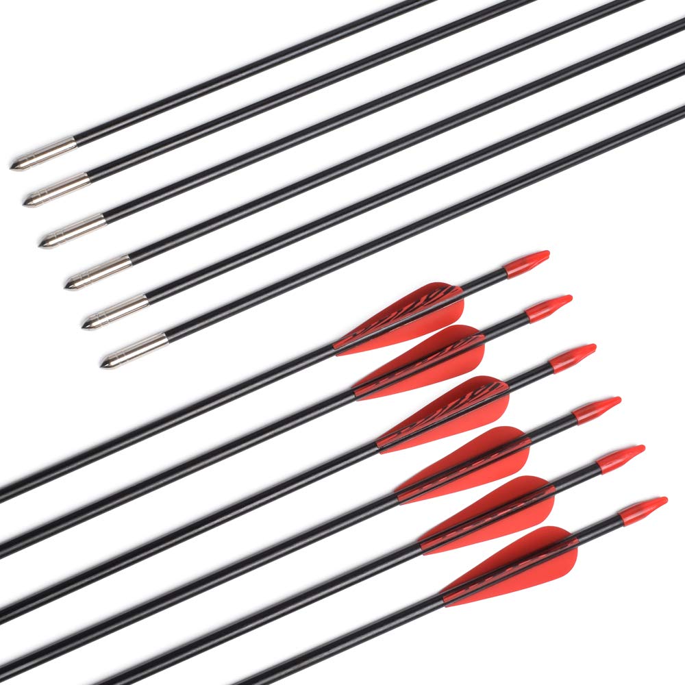 6875 Fiberglass Arrows Archery 24 Inch Target Shooting Safetyglass Recurve Bows Suitable for Youth Children Woman Beginner 6pcs/Pack (tigerspot red Vanes)