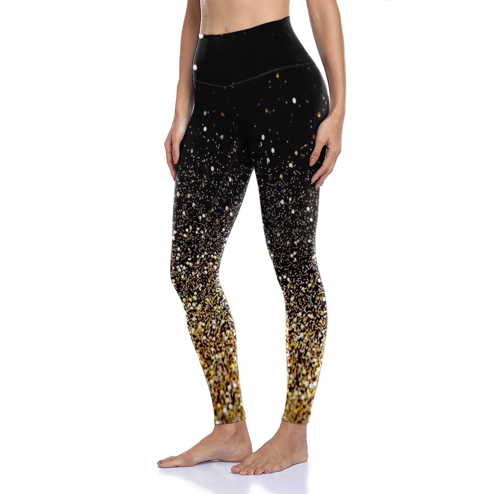 Running Pants Women's Workout Leggings Yoga Sports Athletic Fitness Yoga Knee Length Yoga Pants for Women Gold