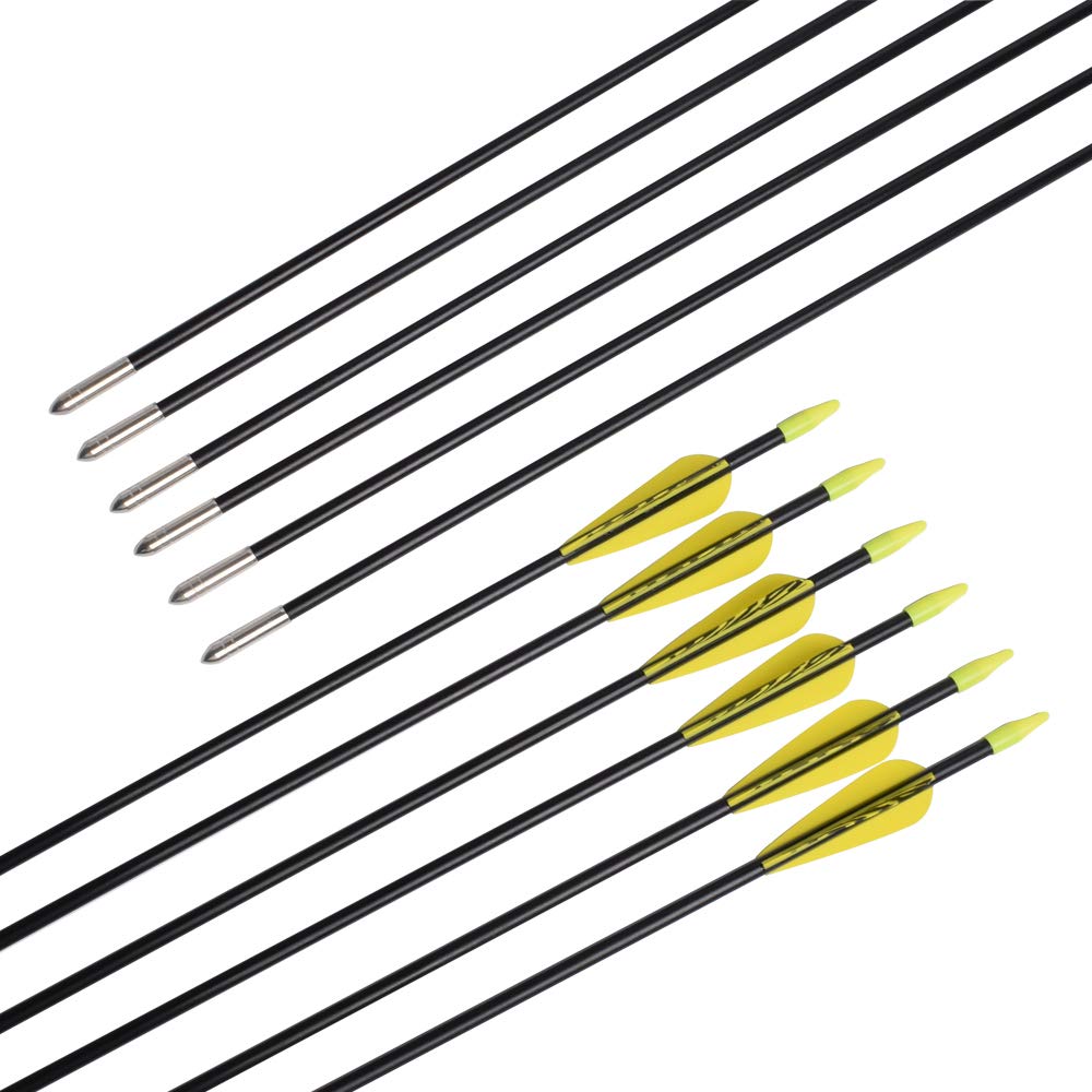 6875 Fiberglass Arrows Archery 26 Inch Target Shooting Safetyglass Recurve Bows Suitable for Youth Children Woman Beginner 6pcs/Pack (tigerspot Yellow Vanes)