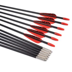 6875 Fiberglass Arrows Archery 24 Inch Target Shooting Safetyglass Recurve Bows Suitable for Youth Children Woman Beginner 6pcs/Pack (tigerspot red Vanes)