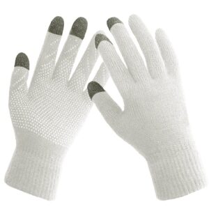 HINDAWI Winter Hat Gloves for Women Knit Snow Ski Outdoor Newsboy Caps Touch Screen Mittens White